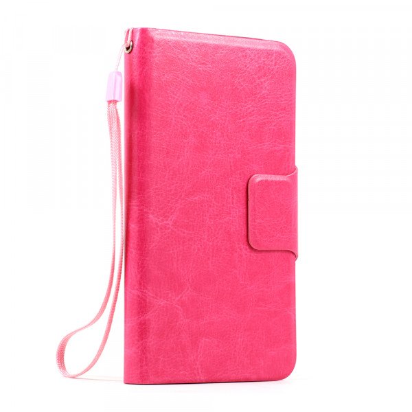 Wholesale Samsung Galaxy S5 SM-G900 Slim Flip Leather Wallet TPU Case with Strap and Stand (Hot Pink)